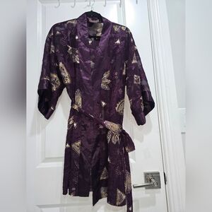 CALIFORNIA  DYNASTY Purple Kimono Robe with Gold Accents